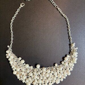 Elegant Vintage Silver Pearl and Crystal Necklace
